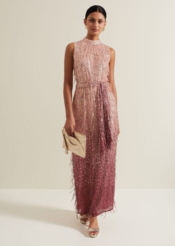 Phase Eight Becka Fringe Sequin Dress Pink Canada | AQOTGU-895